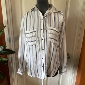 William Rast Womens XS Blouse Long Sleeve Button Up Striped Breast Pocket Stripe